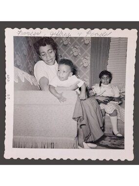 Vintage Black White Family Photo April 1957 African American Mother Son Daughter